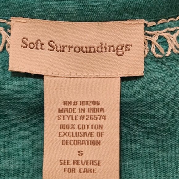 Soft Surroundings Teal Embroidered Button Down Top. Size S/M - Picture 5 of 5